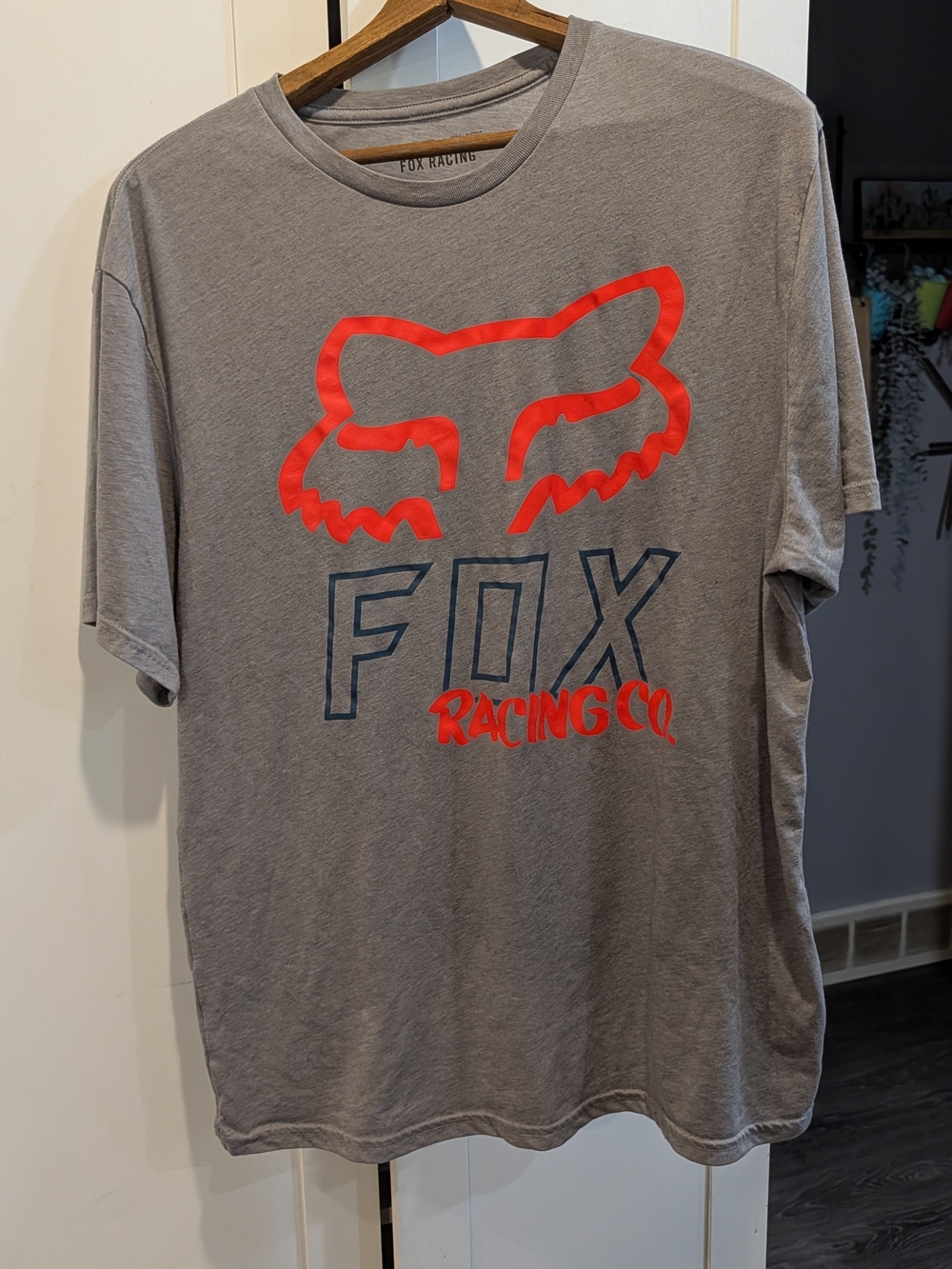 Fox Gray Tee with Bright Red Logo